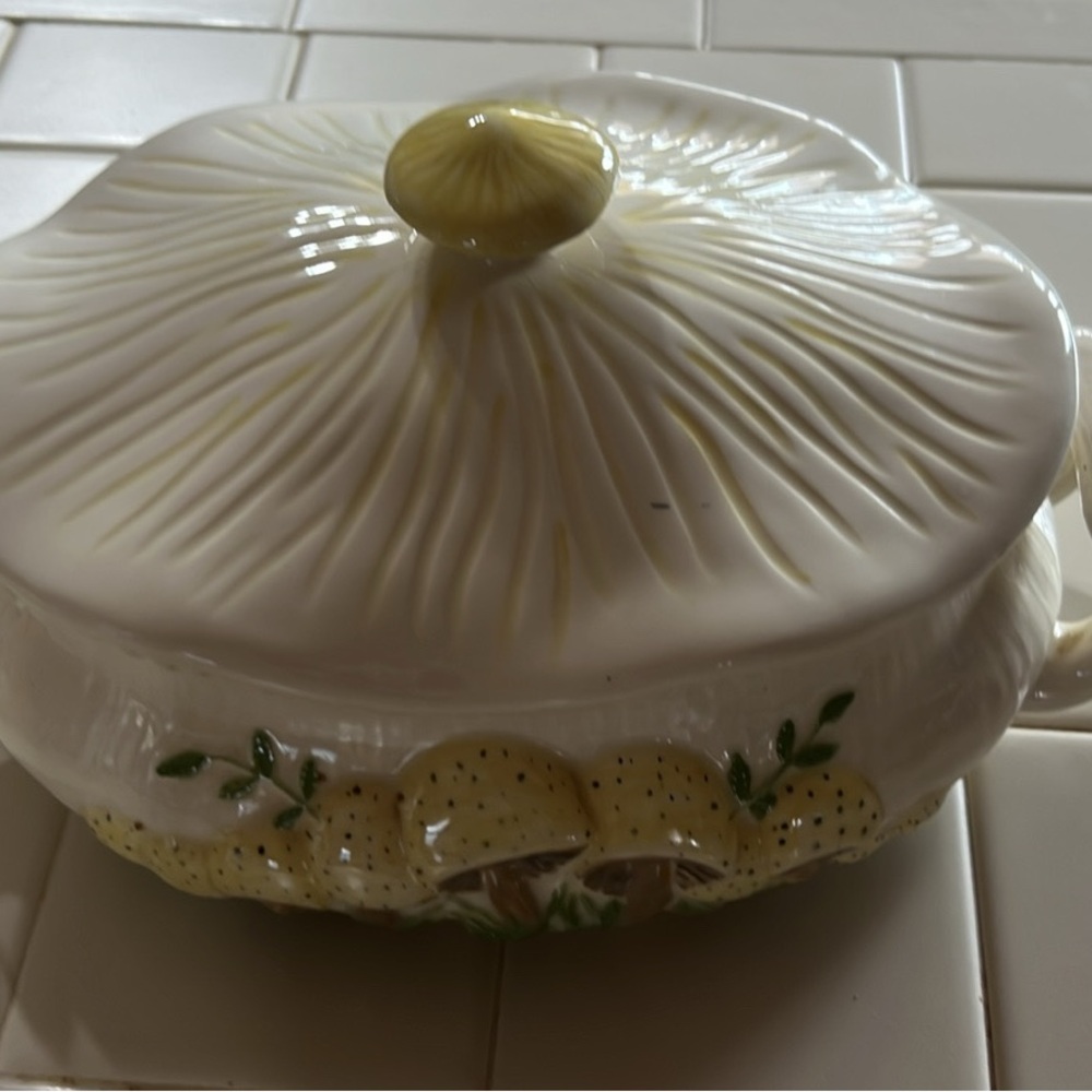 Yellow and White Ceramic Casserole Dish with Lid